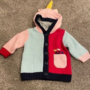 Hanna Andersson Cardigan Sweater Unicorn Horn Hood Hoodie Girls 60 3-6 months